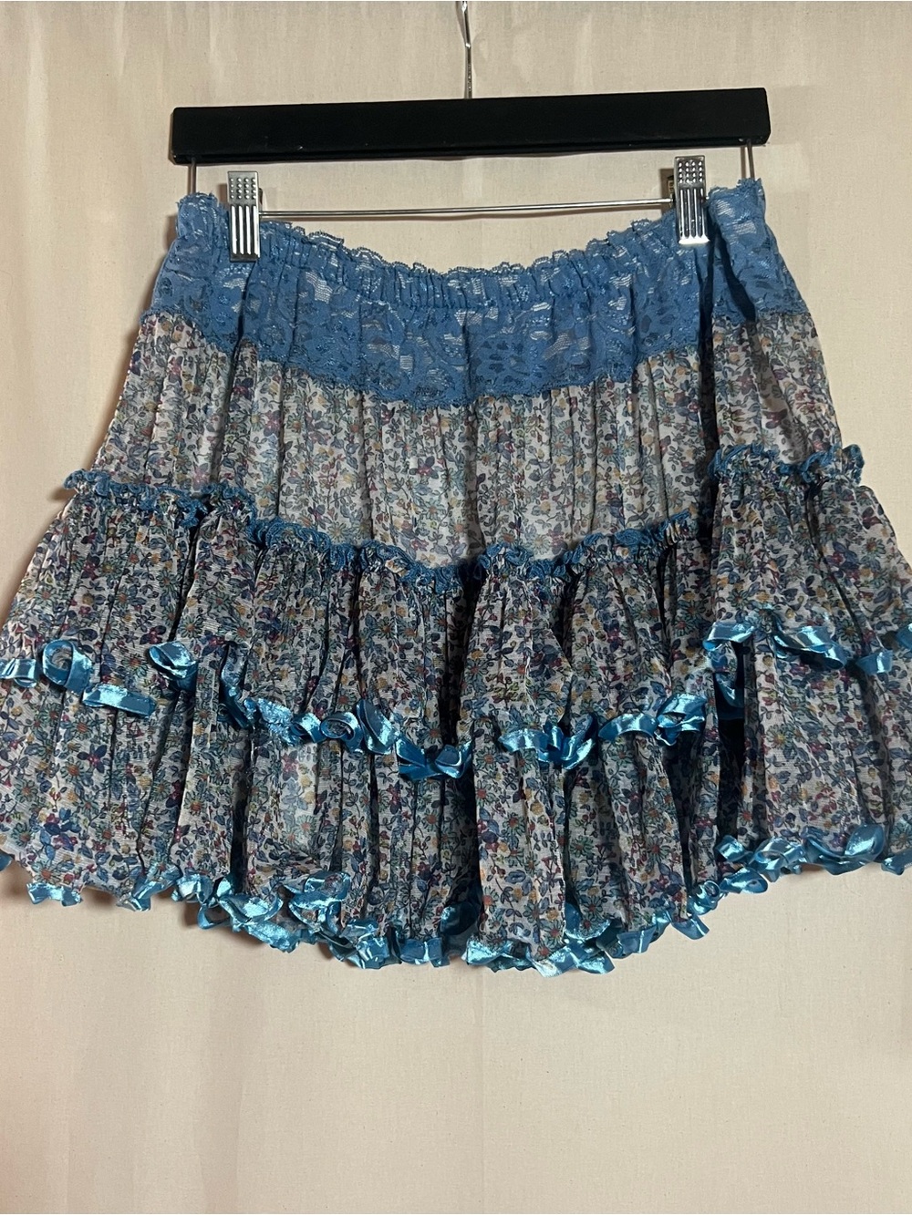 Rachael & Chloe Blue Floral Tiered Ruffle Skirt